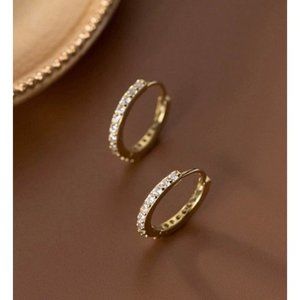 925 Silver CZ Diamond Huggie Earring-Gold 12mm SH002
